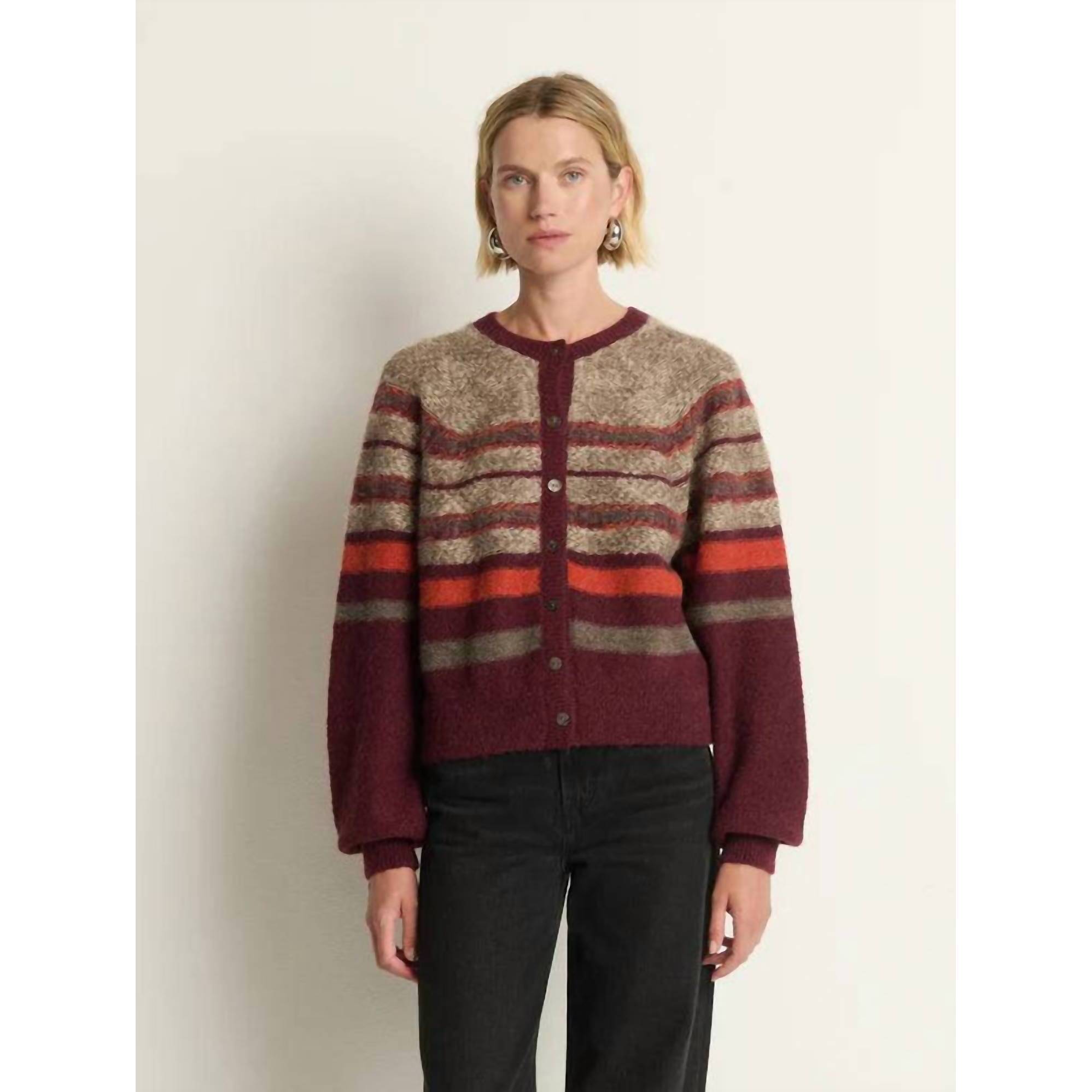 New Nation Ltd Lulu Long Sleeve Cardigan In Mazama Fair Isle